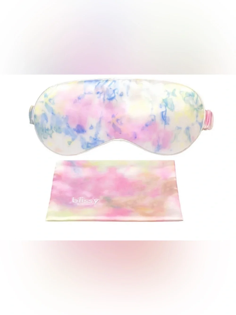 Blissy Yellow Tie Die 100% Mulberry Silk Sleep Mask with Travel Pouch NIB